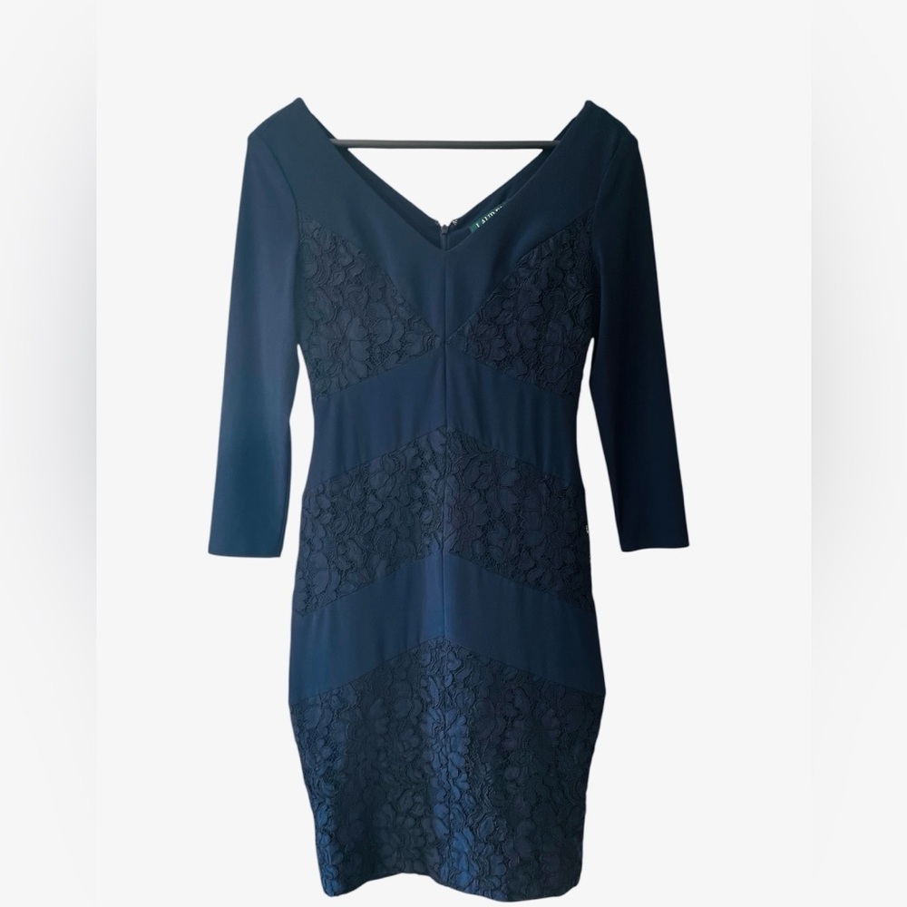 Ralph Lauren Navy & Floral Lace V Neck Dress